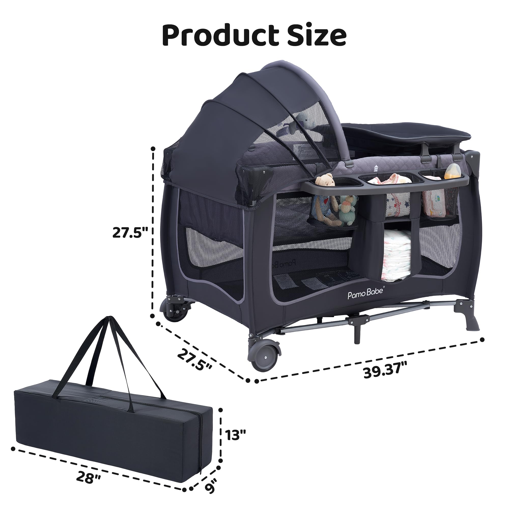 Pamo Babe changing-table view on the playard makes diaper changes easier.