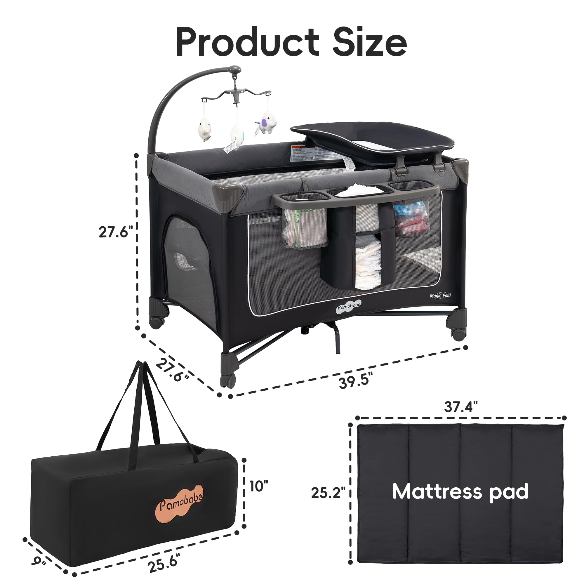 Pamo Babe Bassinet Mode with bottom storage keeps baby nearby.