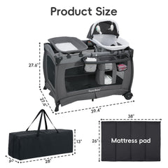 Pamo Babe foldable playard on-the-go storage supports compact travel.