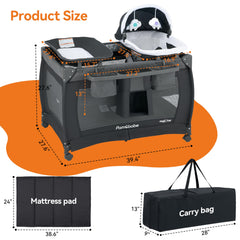 Pamo Babe playard with removable changing table for quick diaper changes.