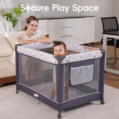 Pamo Babe Pack and Play bassinet detached from playard for quick naps