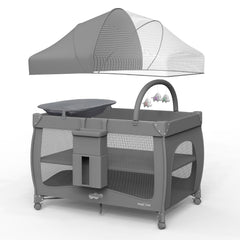Pamo Babe Pack and Play bassinet view showing cozy sleep space and quick setup.