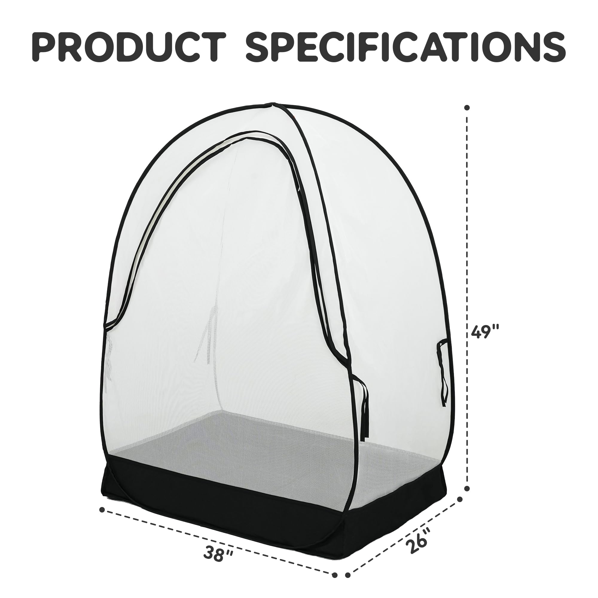 Pamo Babe Pack and Play Tent measures 38 x 26 x 49 inches