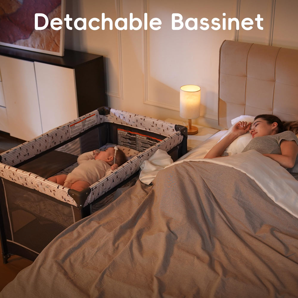 Pamo Babe dual wheels simplify moving the playard between rooms