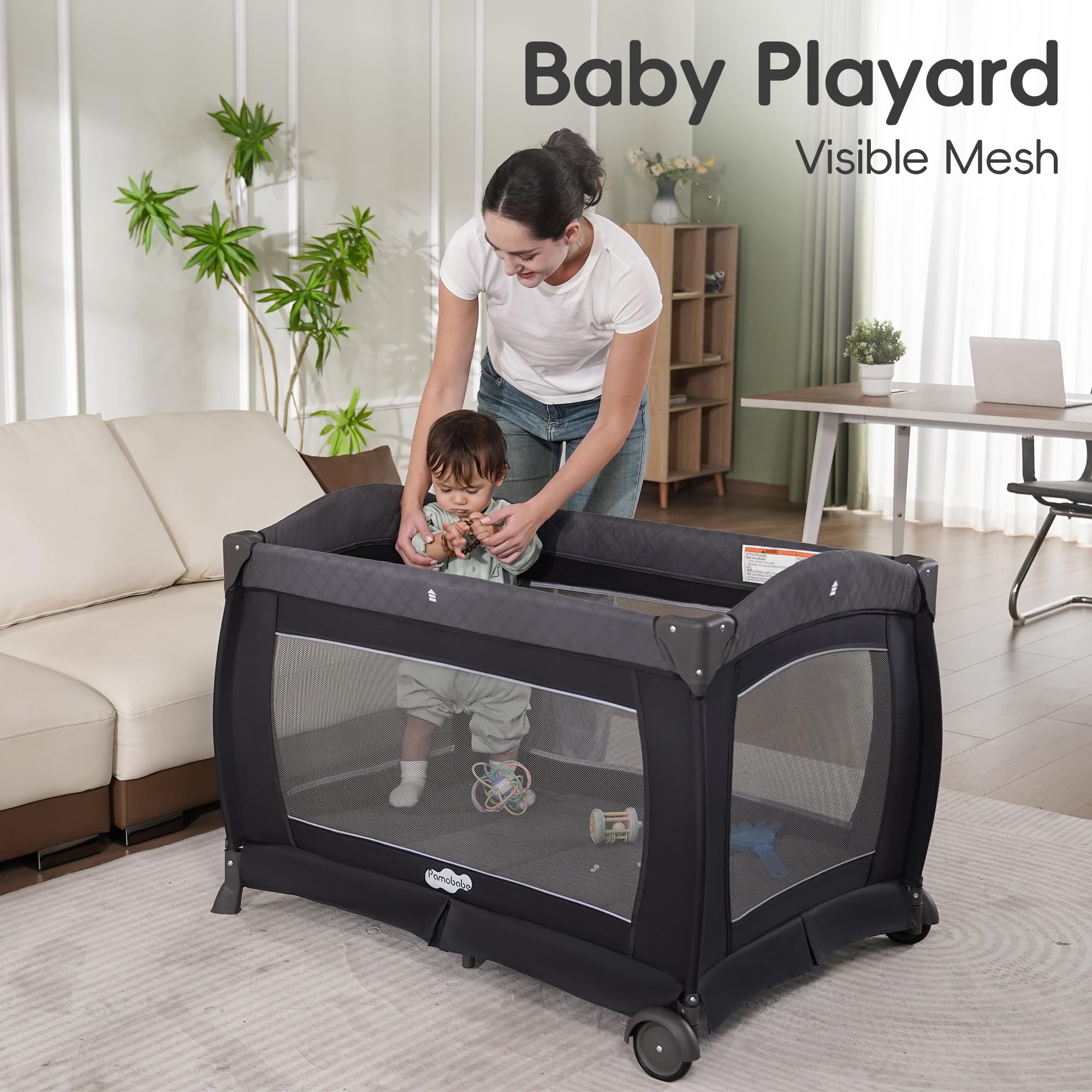 Pamo Babe Playard carrying bag gray portable transport for travel.