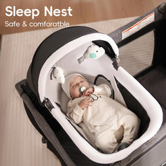 Pamo Babe Playard diaper changer gray integrated station for quick changes.
