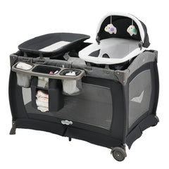 Pamo Babe Playard portable playpen gray overview showing a safe play area for baby.