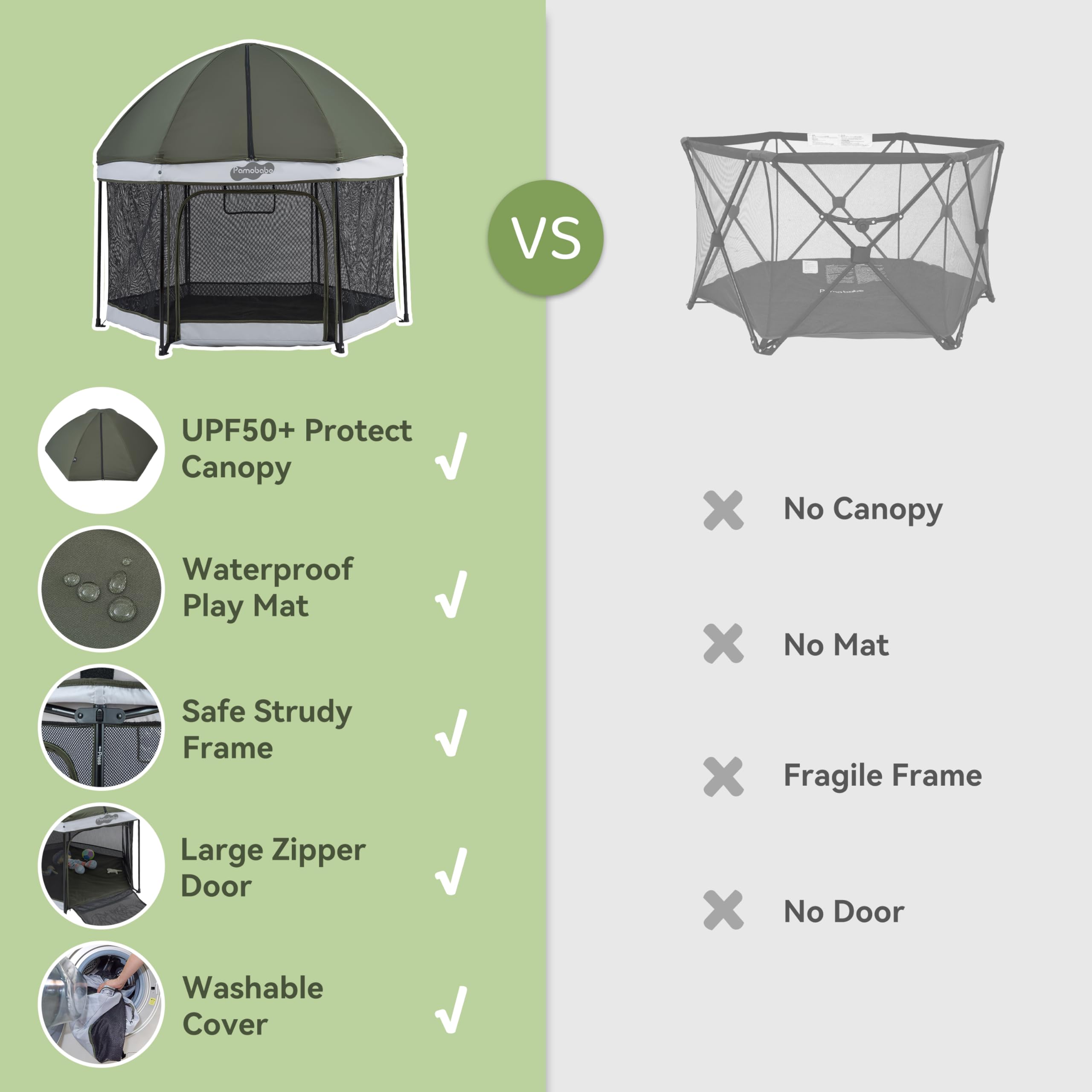 Pamo Babe playpen foldable design enables easy storage and transport.