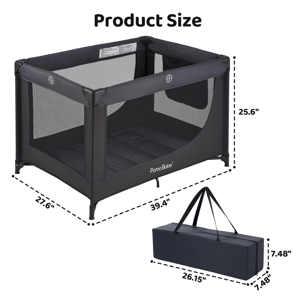 Pamo Babe portable crib playpen black folded compact for travel-ready storage