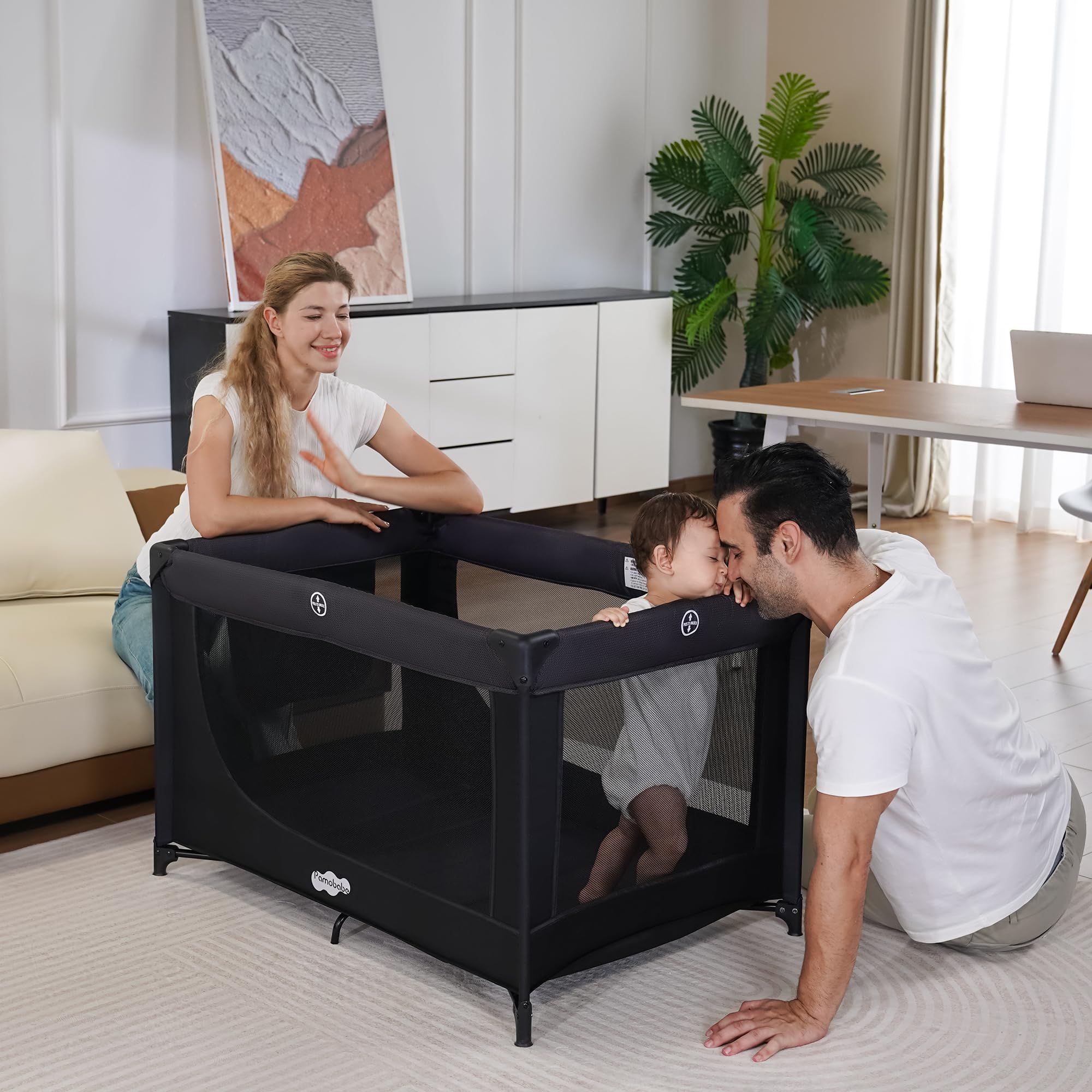 Pamo Babe playpen mattress detail showing soft surface for baby comfort