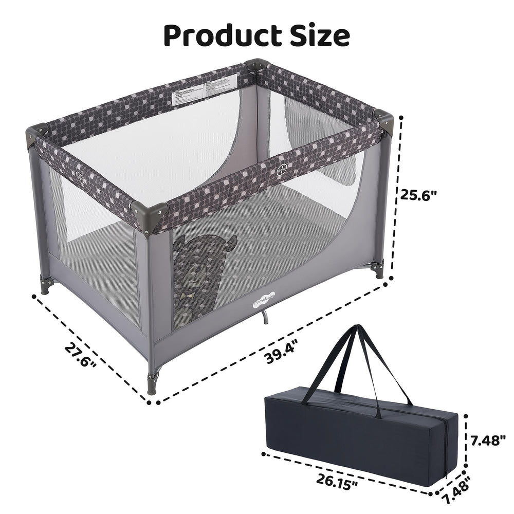 Pamo Babe portable-crib-playpen-grey-folded-compact for easy storage and transport