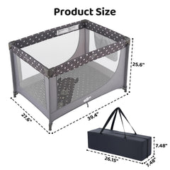 Pamo Babe portable-crib-playpen-grey-folded-compact for easy storage and transport
