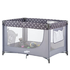 Pamo Babe portable-crib-playpen-grey-front-view offers a safe, breathable space for baby