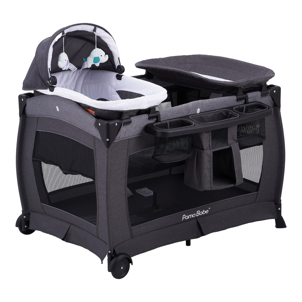 Pamo Babe portable playpen assembly demonstrates quick setup for on-the-go families.