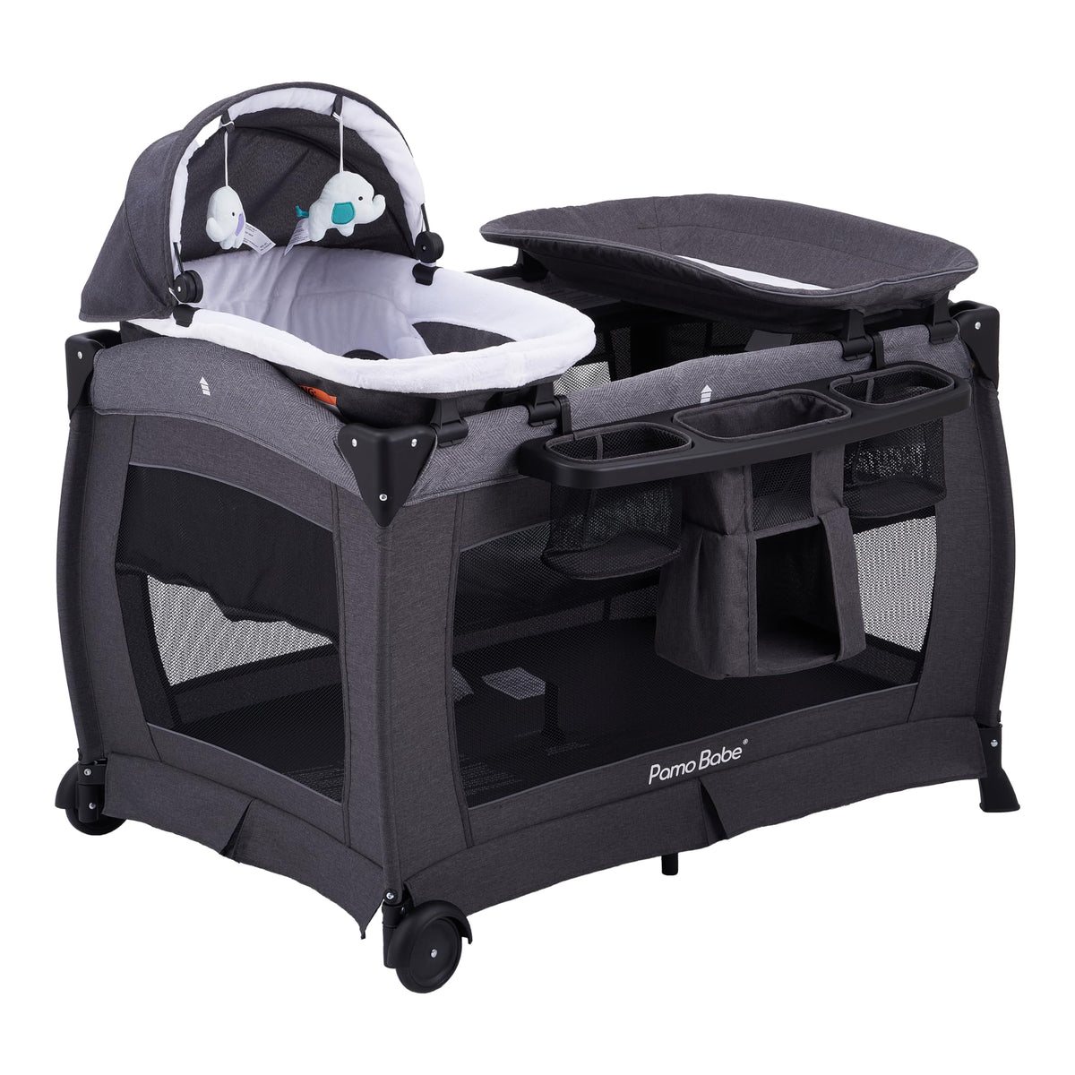 Pamo Babe portable playpen assembly demonstrates quick setup for on-the-go families.