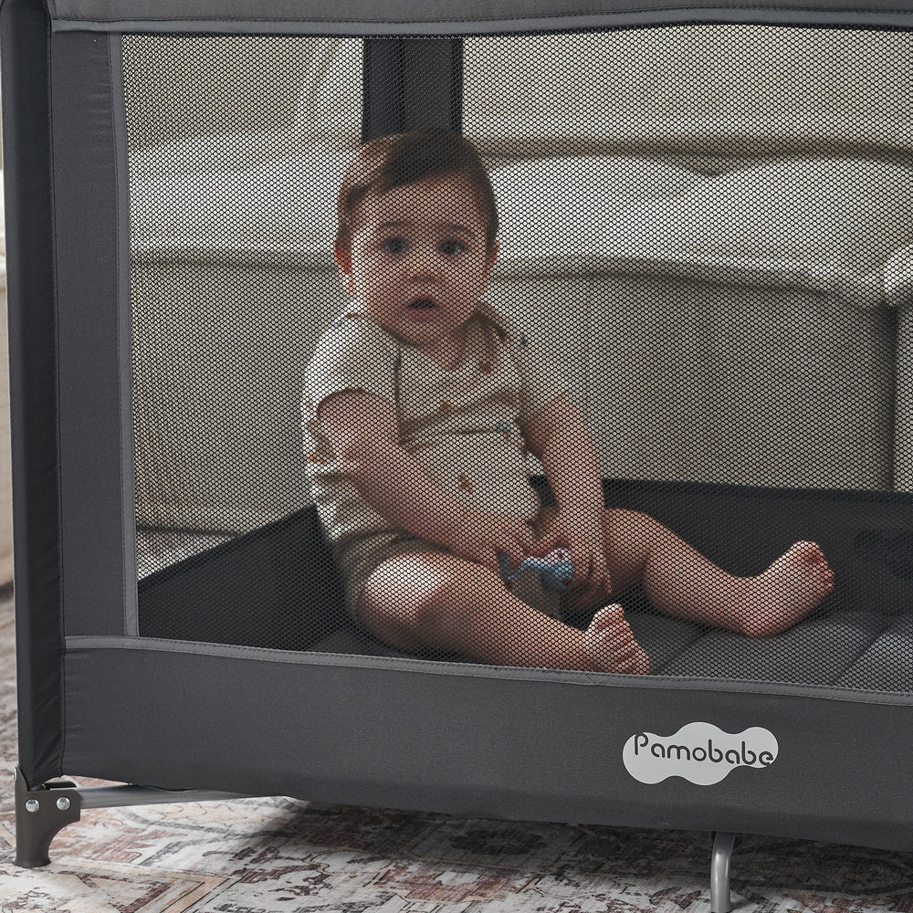 Pamo Babe portable playpen bassinet attachment for quick use