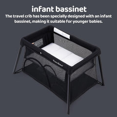 Pamo Babe travel crib breathable mesh panels for airflow and visibility.