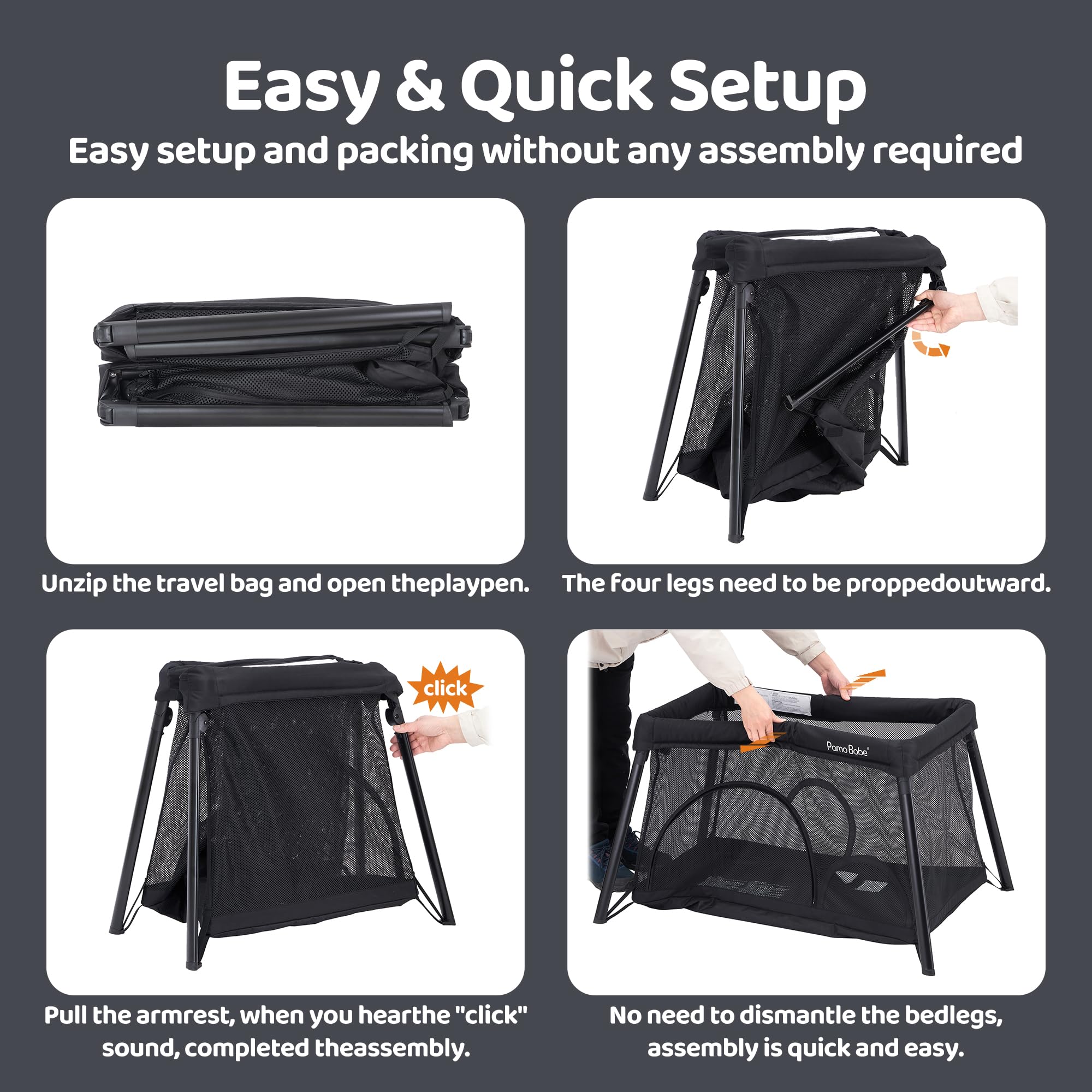 Pamo Babe travel crib compact fold for simple storage between trips.