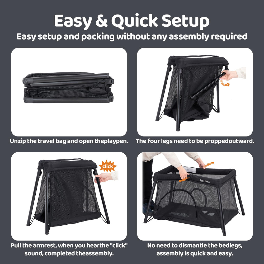 Pamo Babe travel crib compact fold for simple storage between trips.