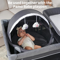 Pamo babe travel crib folds compactly for easy packing and trips.