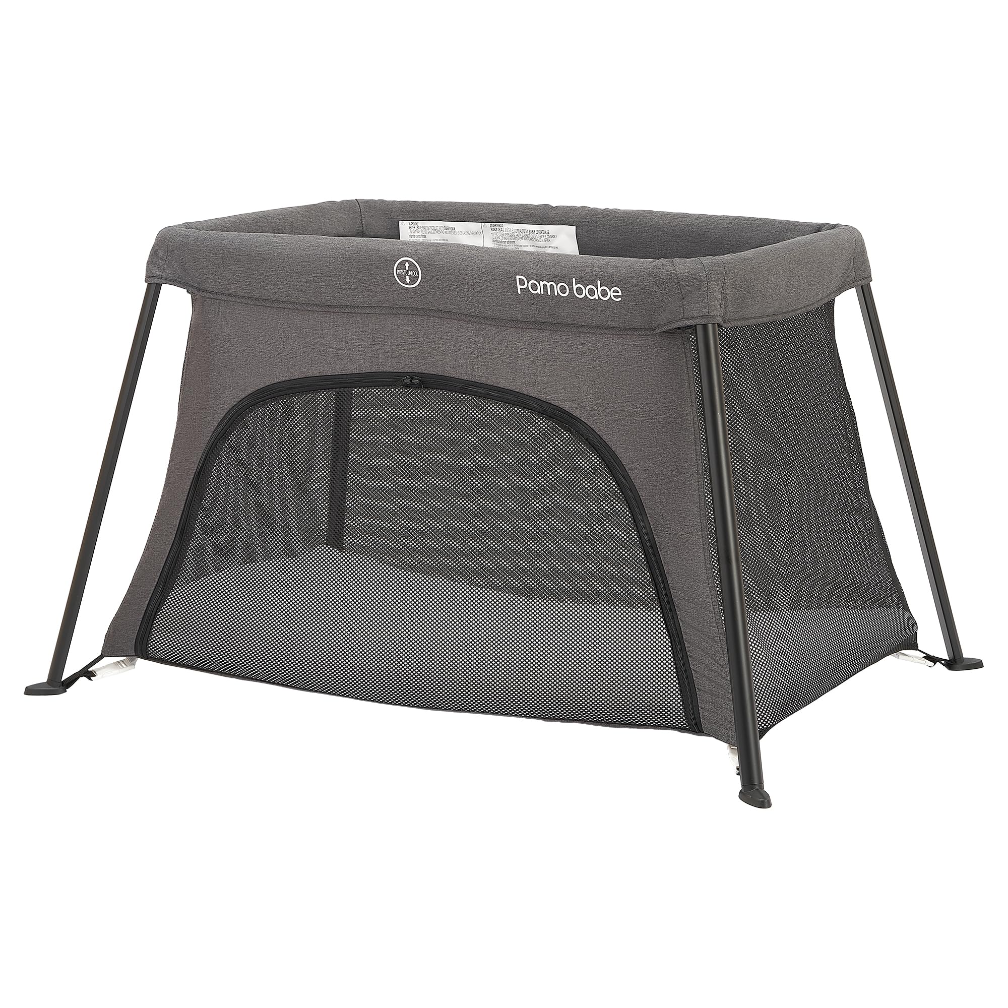 Pamo Babe travel crib mesh close-up shows airflow and visibility benefits