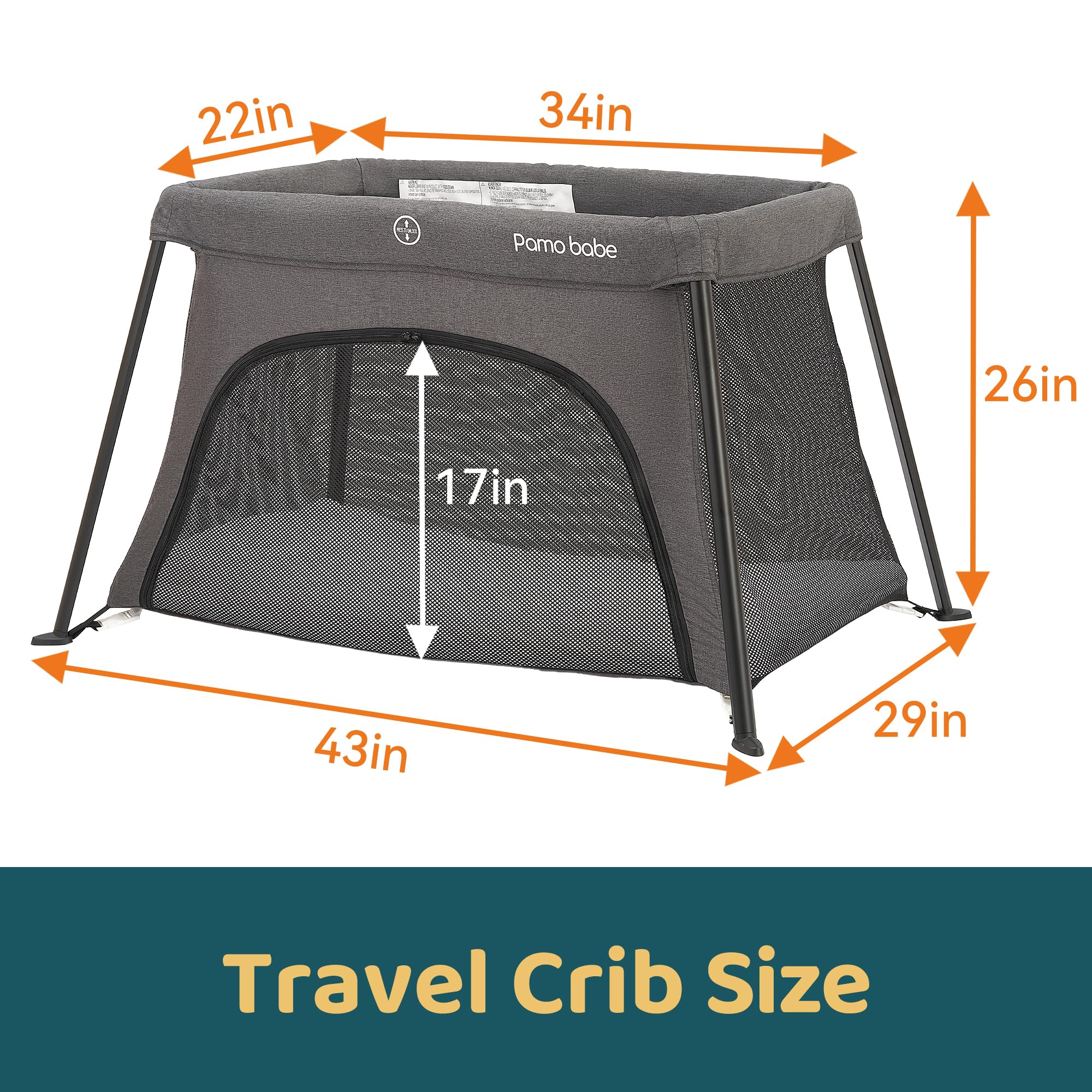 Pamo Babe travel crib side-zipper door for easy baby access