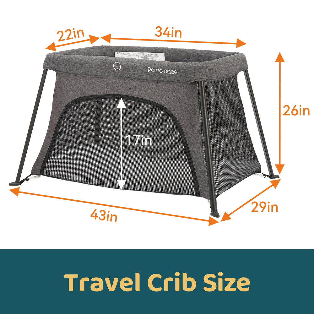 Pamo Babe travel crib side-zipper door for easy baby access