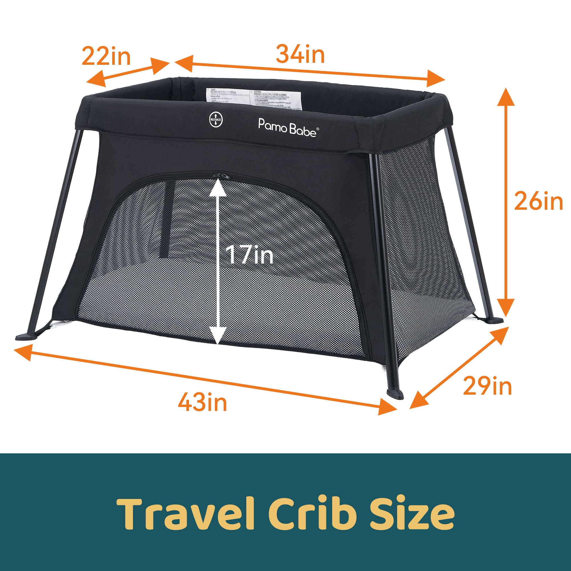 Pamo Babe travel crib side zipper door for easy access