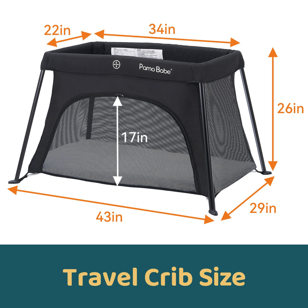 Pamo Babe travel crib side zipper door for easy access
