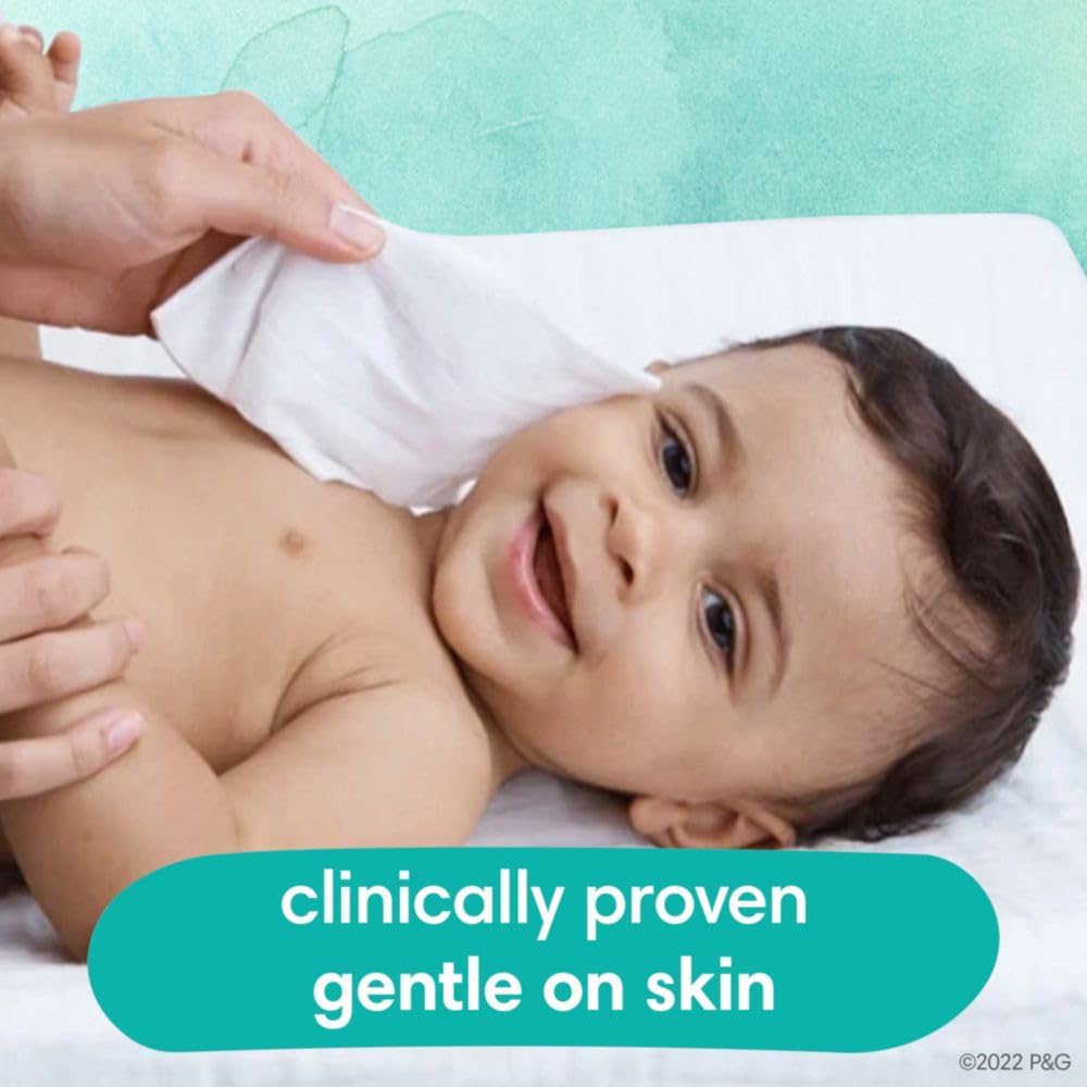 Pampers Aqua Pure packaging close-up shows a simple, clean design for quick recognition.