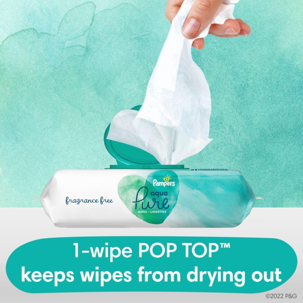 Pampers Aqua Pure Baby Wipes with travel case for easy packing.