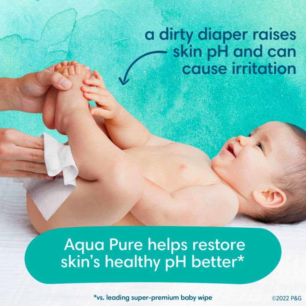 Pampers Aqua Pure Baby Wipes folded for compact, travel-friendly cleaning.