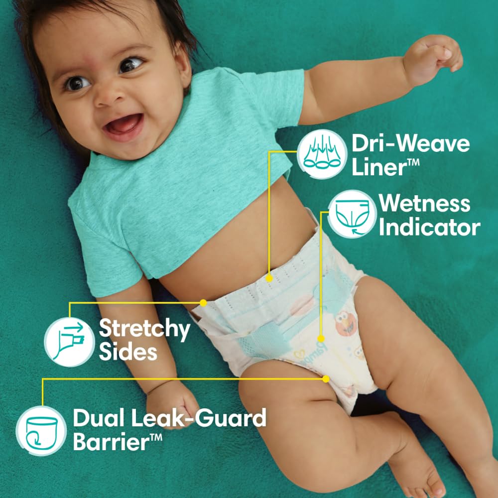 Pampers Baby-Dry Dry-Weave liner keeps baby skin drier and comfortable.