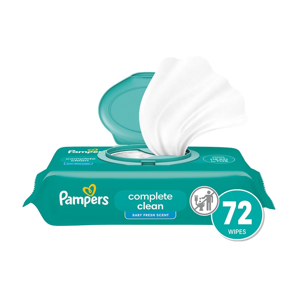 Pampers Baby Wipes complete clean pack front for easy on-the-go messes.