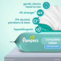 Pampers Baby Wipes flip-top pack open shows easy one-handed access.