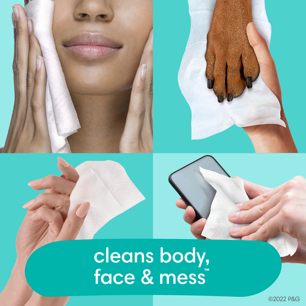 Pampers Ultra-Soft Wipes close-up, gentle texture for delicate faces and tough messes.