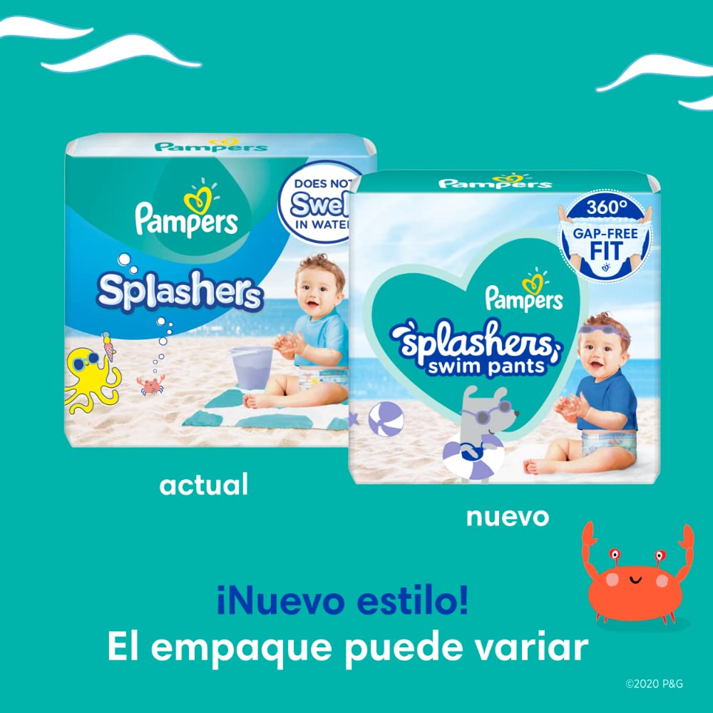 Pampers Splashers medium 11 ct side profile, secure fit for active pool days