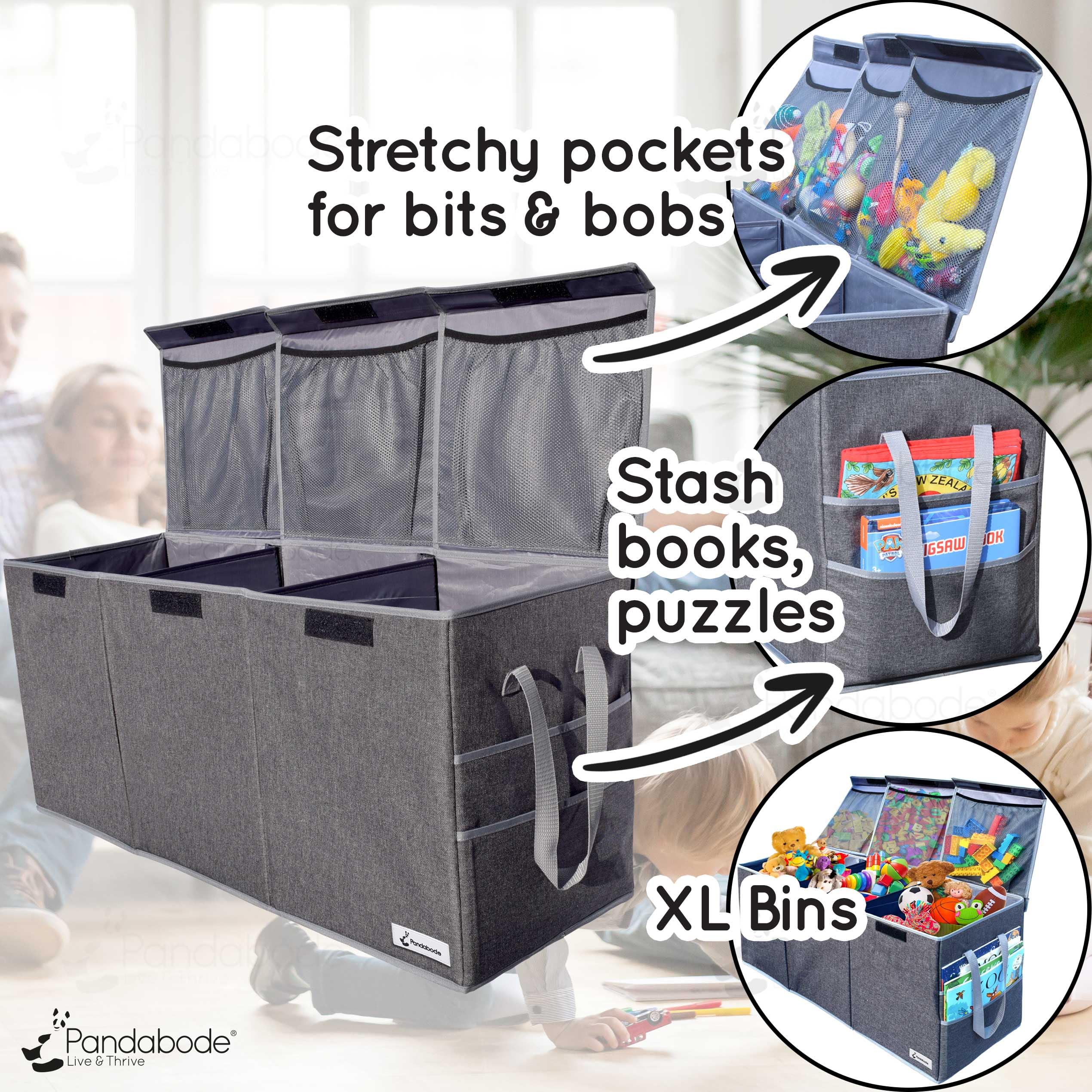 Pandabode extra large toy box with side pockets for quick book storage convenience