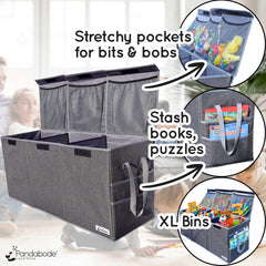 Pandabode extra large toy box with side pockets for quick book storage convenience
