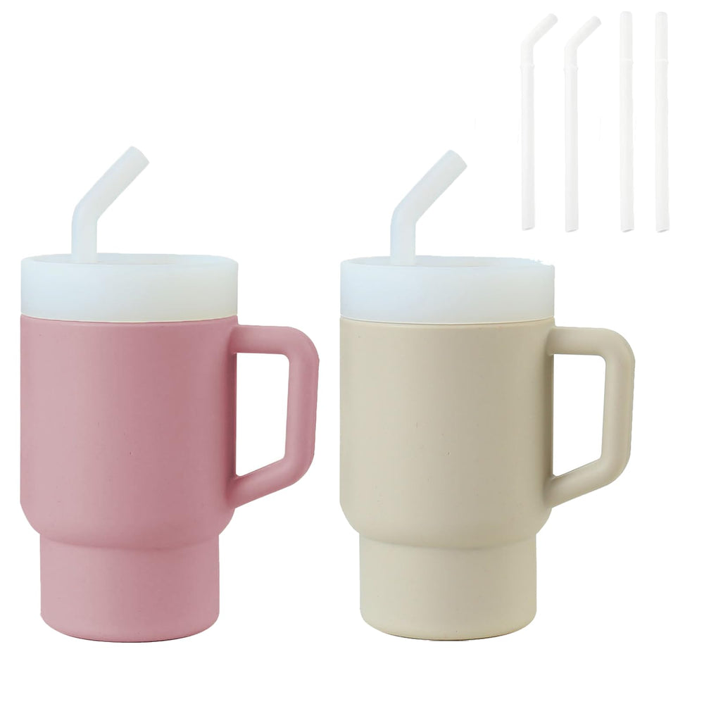 PandaEar 2-pack tumbler front view shows grey-pink design for everyday hydration.