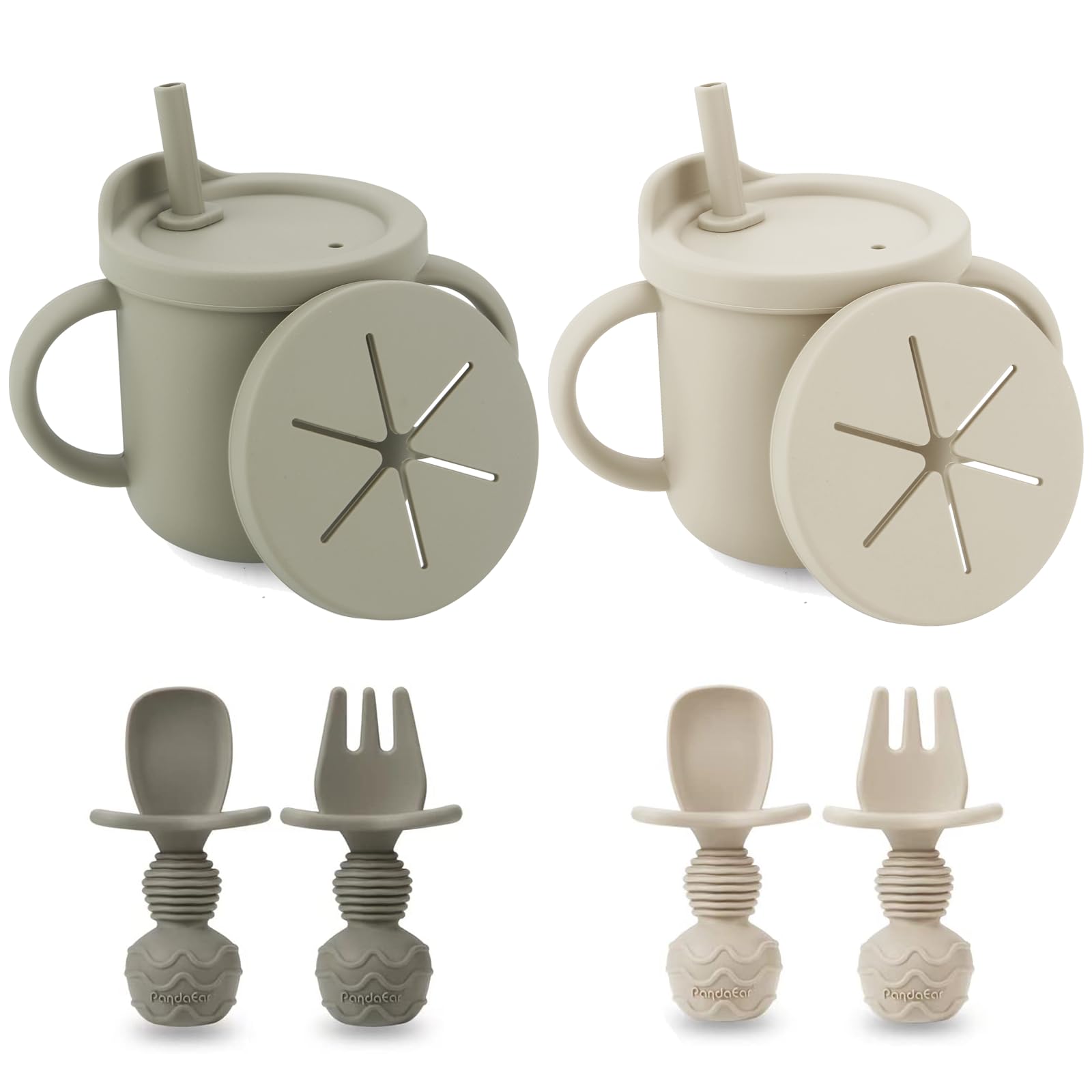 PandaEar 2 pack silicone baby straw cups offer a comfy grip for easy self-feeding.