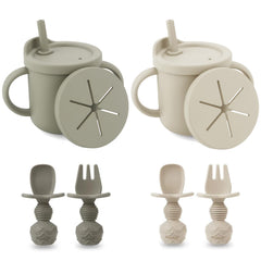 PandaEar 2 pack silicone baby straw cups offer a comfy grip for easy self-feeding.