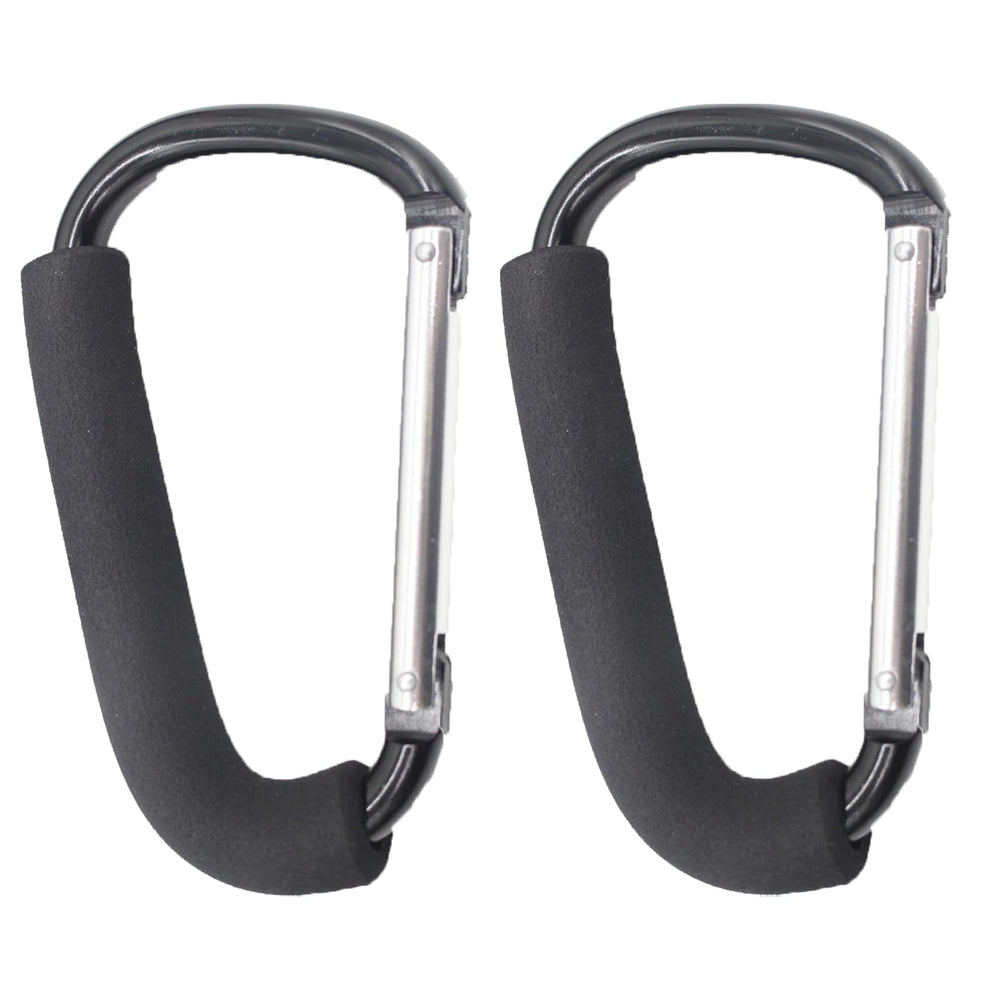PandaEar 2Pack Stroller Hooks fullset demonstrating hands-free bag carrying.