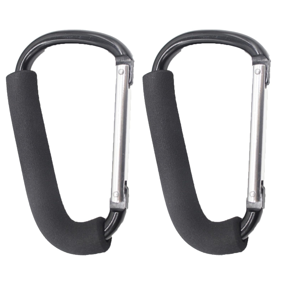 PandaEar 2Pack Stroller Hooks fullset demonstrating hands-free bag carrying.