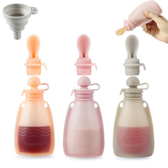 PandaEar 3-pack silicone pouches filled for on-the-go feeding and mess-free meals.