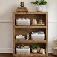 PandaEar 3-pack woven storage baskets hidden-handles close-up shows easy lifting.