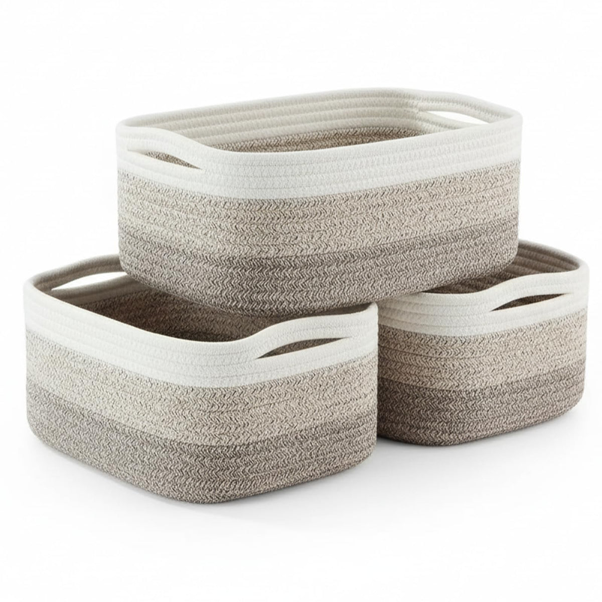 PandaEar 3-pack woven storage baskets rectangular view highlights space-saving shelving organization.