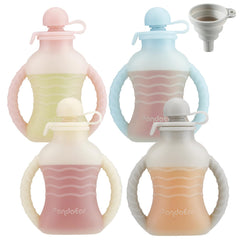 PandaEar 4-pack silicone pouches close-up showing BPA-free material for safe baby meals.