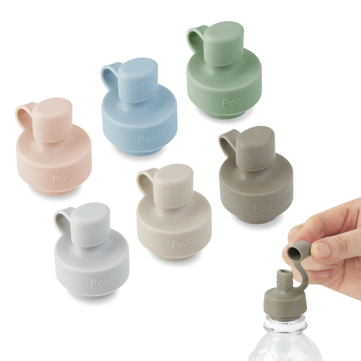 PandaEar 6-pack silicone water bottle caps in bright colors offer mess-free hydration for kids.