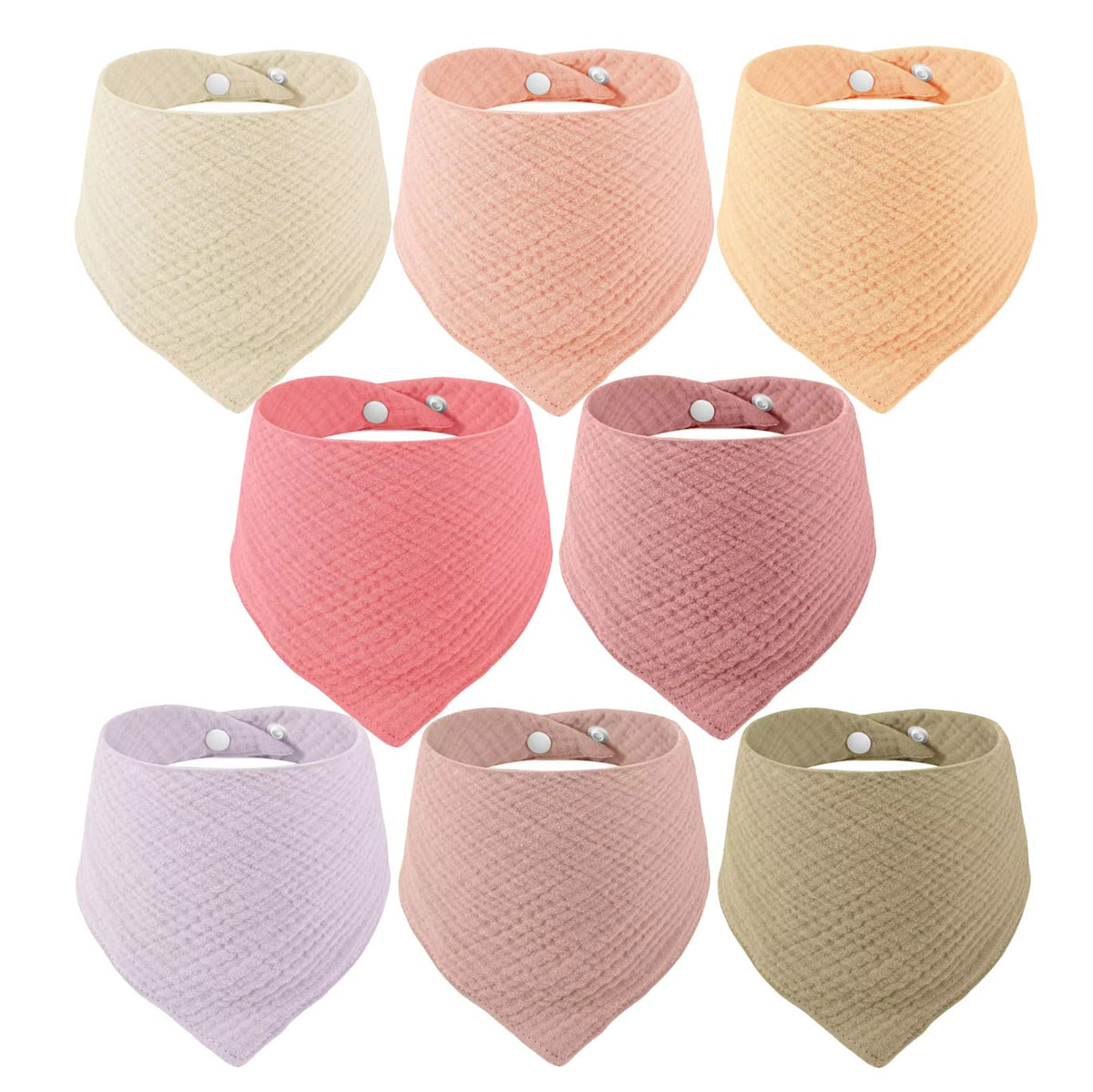 PandaEar 8-pack muslin bibs with stylish designs for everyday outfits and drool protection.